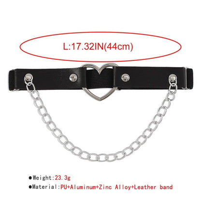 Leather Heart Rivet Chain Leg Strap
