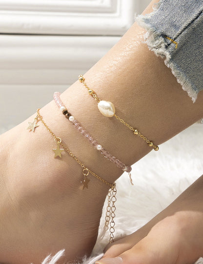 Pearl Star Tassel Anklet