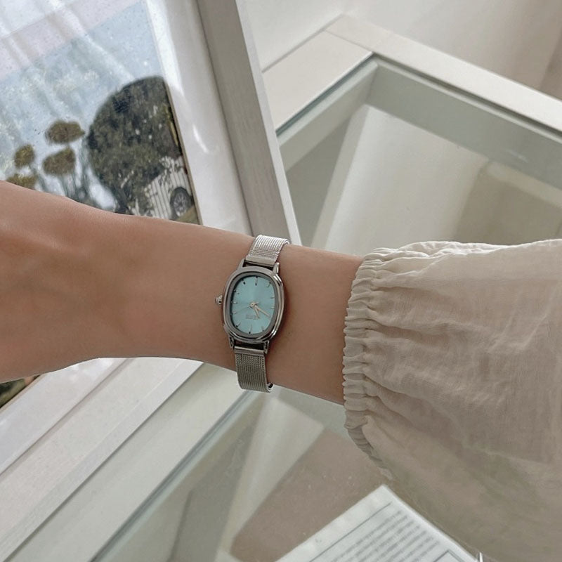 Oval Dial Milanese Mesh Strap Quartz Watch