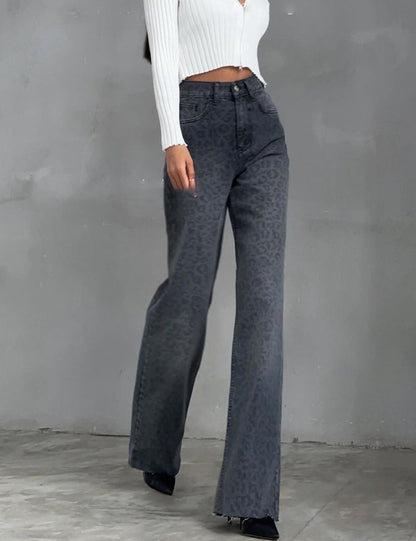 Casual Leopard High Waist Straight Leg Pants