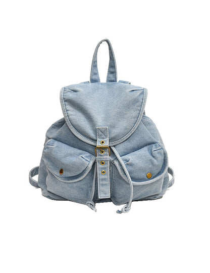 Solid Color Denim Large Capacity Backpack