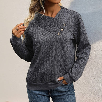 Solid Color Pleated Long Sleeve Sweatshirt