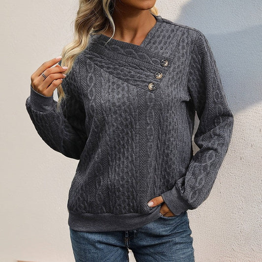 Solid Color Pleated Long Sleeve Sweatshirt