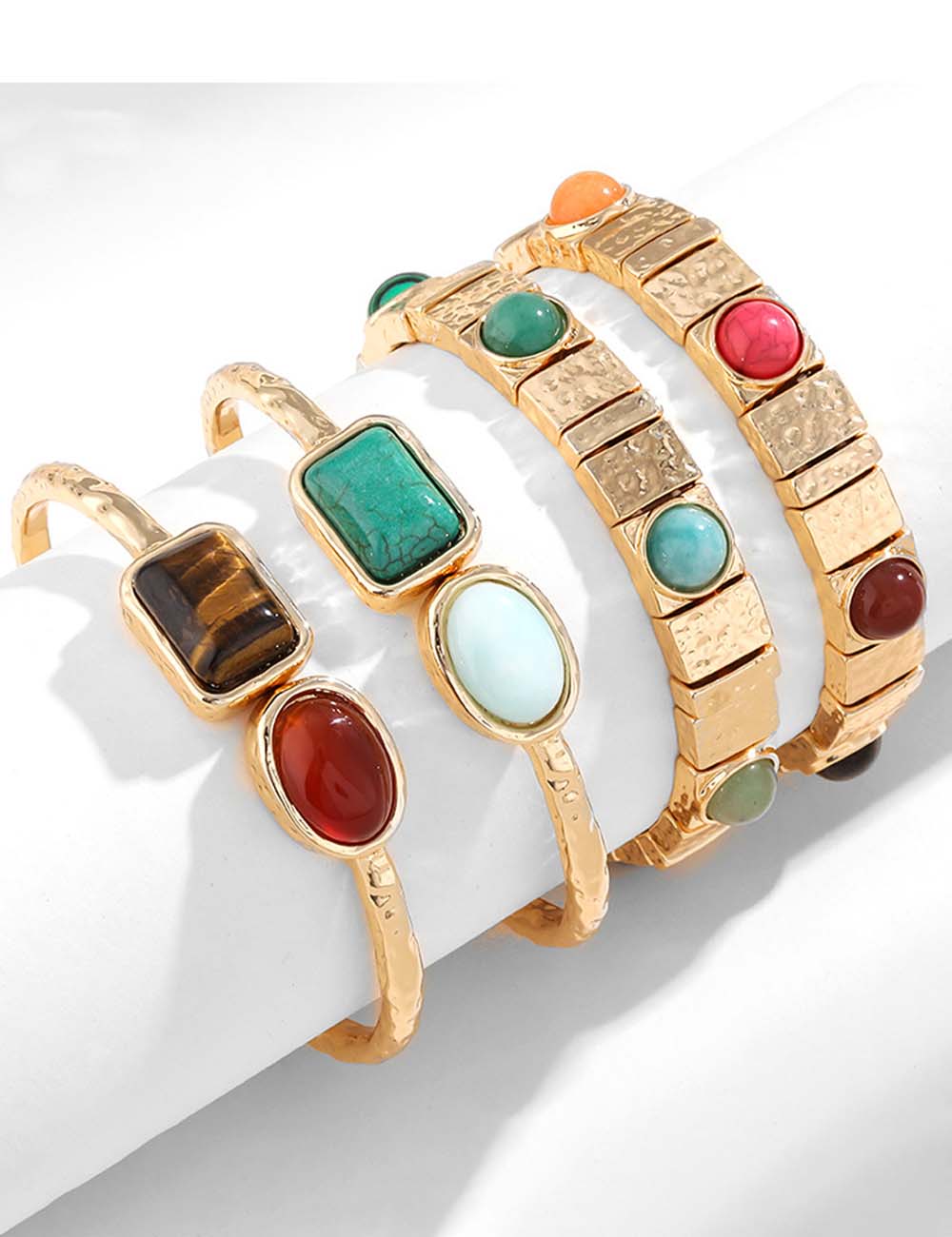 Boho Tiger Eye Stones Gold Cuff Bracelet