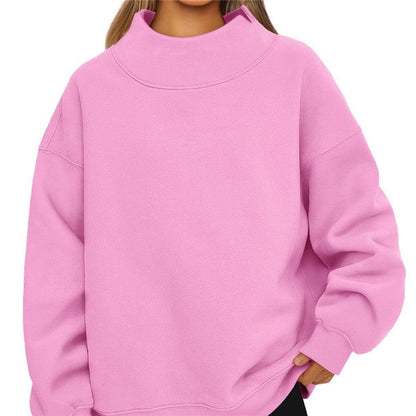 Solid Color High Neck Fleece Sweatshirt