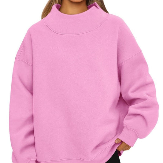 Solid Color High Neck Fleece Sweatshirt