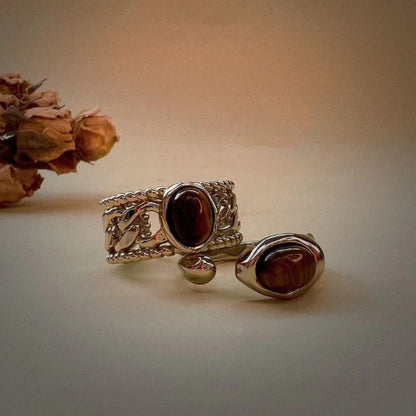 Vintage Simple Tiger's Eye Stone Rings
