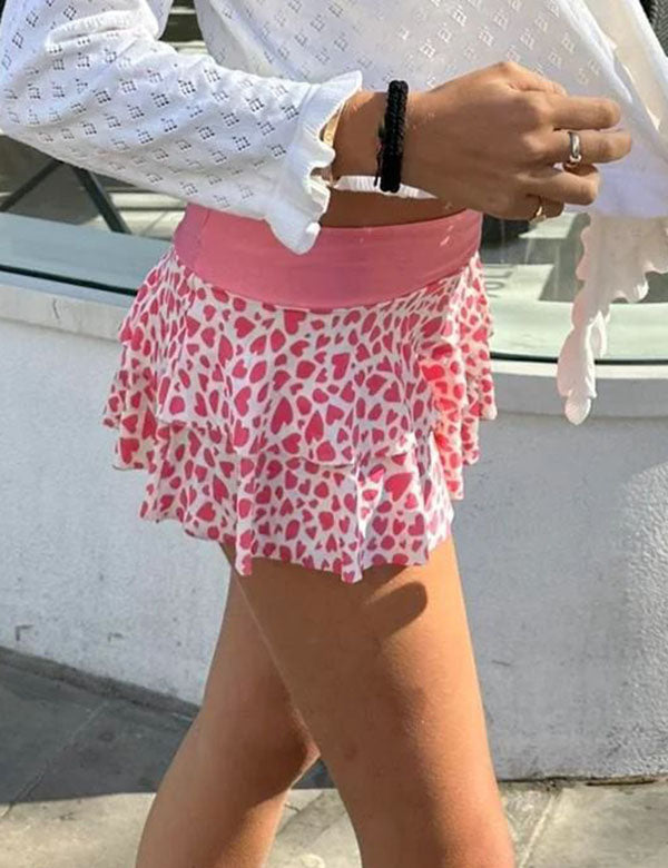 Layered Ruffle Sexy Print Mini Skirt