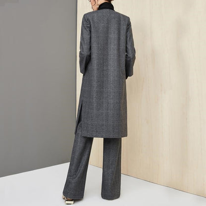 Women's Long Wool Coat And Wide Leg Pants Set
