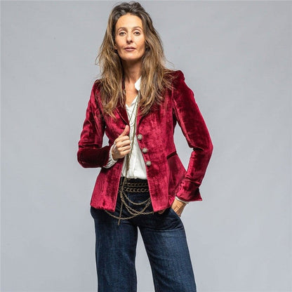 Short Velvet Blazer In Solid Color