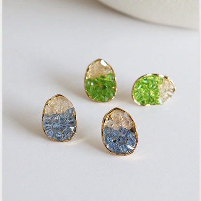 Gold Plated Oval Crystal Stud Earrings