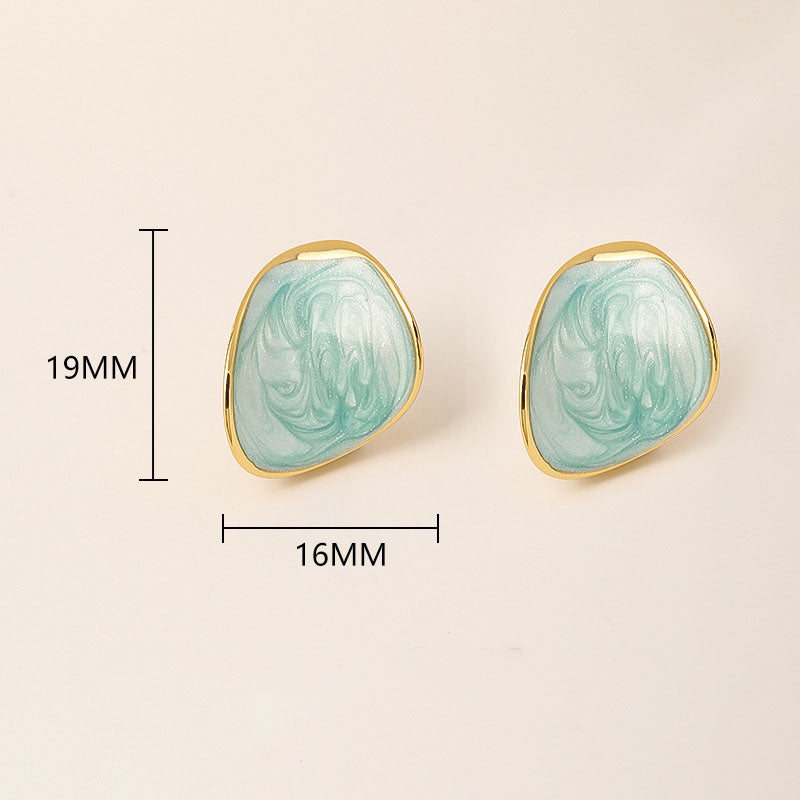 Elegant Gold Irregular Enamel Stud Earrings
