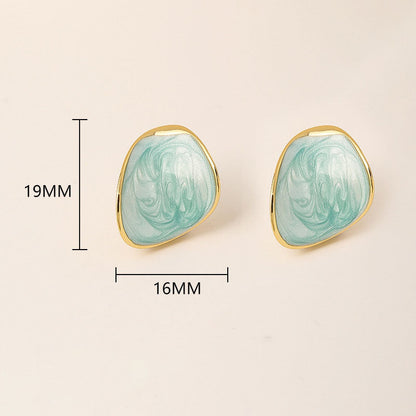 Elegant Gold Irregular Enamel Stud Earrings