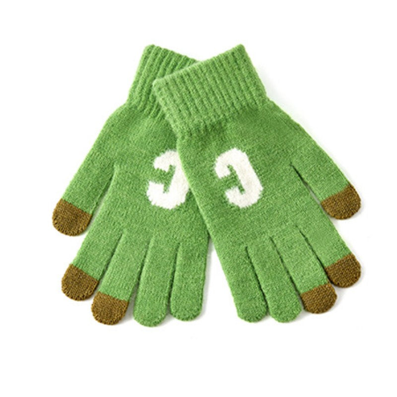 Letter Color Block Padded Knit Gloves
