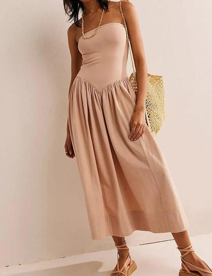 Solid Color Strapless Maxi Dress