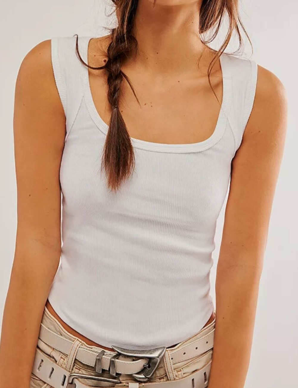 Ribbed Solid Color Square Neck Tank Tops