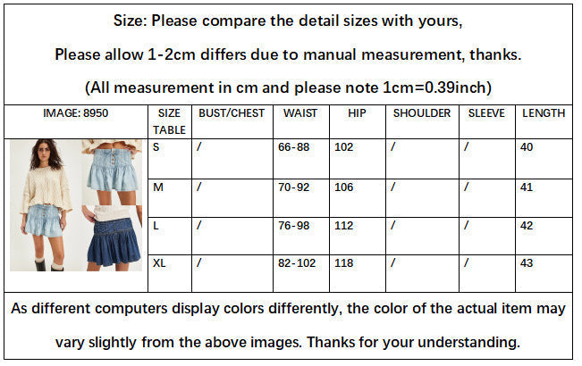 High-Waist Casual Denim Pleated Mini Skirt