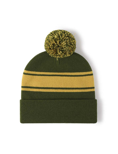 Soft Cuff Pom Pom Stripe Knit Beanie Hat