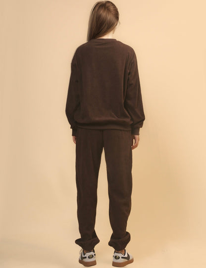 Solid Color Corduroy Casual Pullover Set