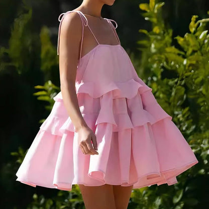 Casual Layered Ruffle String Mini Dress