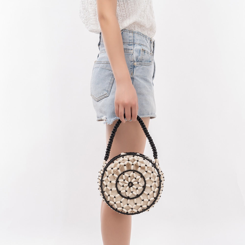 Round Wooden Bead Shoulder Bag