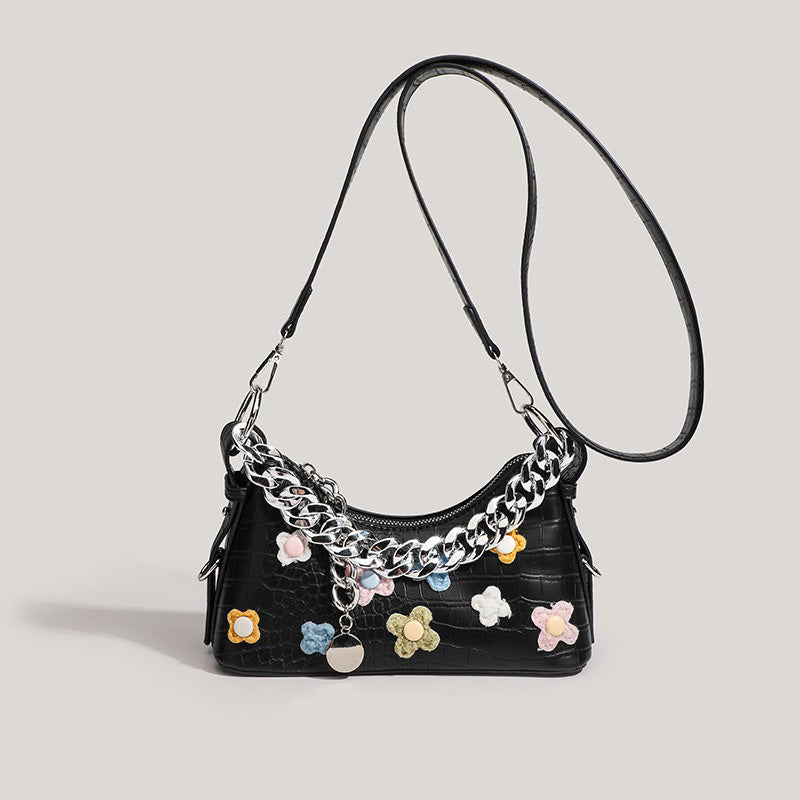 Colorful Flower Jacquard Chain Shoulder Bags