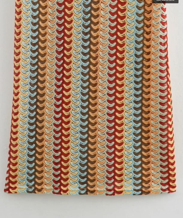 Backless Striped Halter Maxi Knit Dress