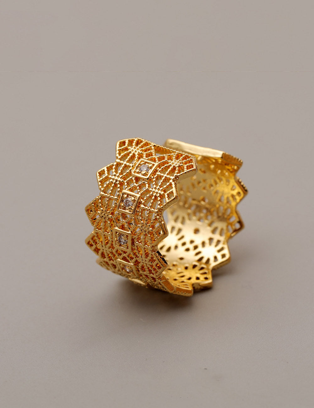 Minimalist Crown Zircon Open Adjustable Ring