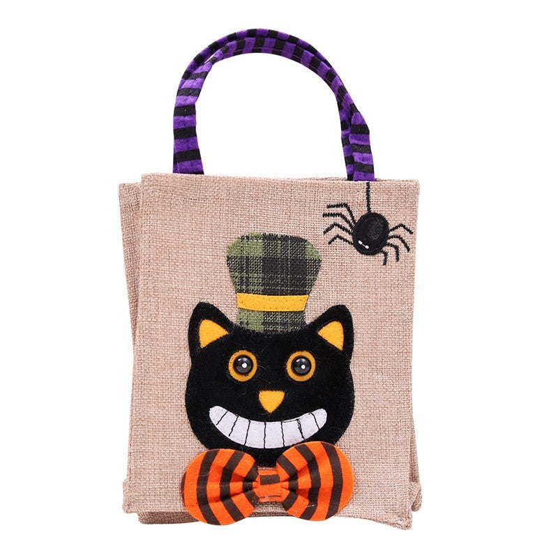 Cute Cartoon Patchwork Linen Candy Gift Bag Halloween Decoration