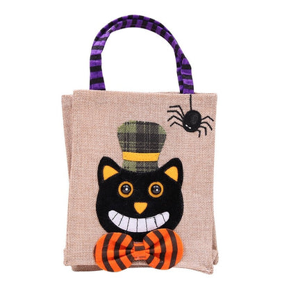 Cute Cartoon Patchwork Linen Candy Gift Bag Halloween Decoration