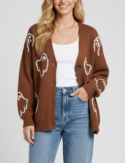 Halloween Cartoon Ghost Buttons Knit Cardigan
