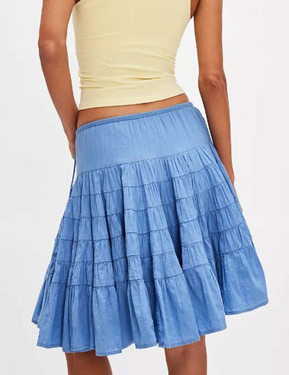 Solid Color Puffy String Midi Skirt