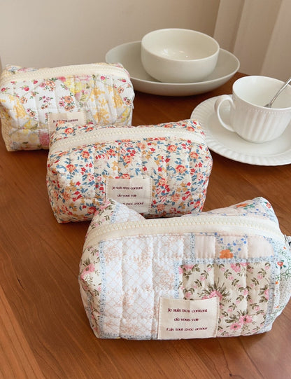 Floral Print Padded Simple Make Up Bag
