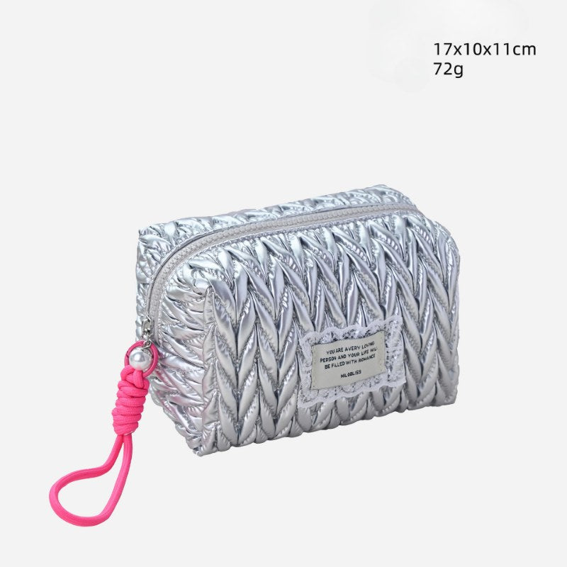 Silver Padded Large Capacity Make Up Bag