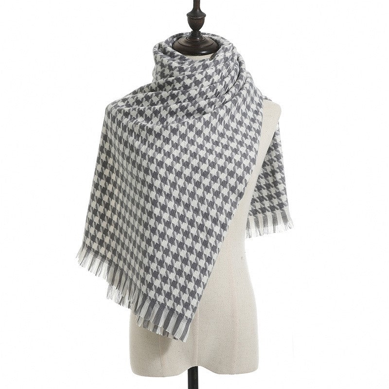 Winter Thick Houndstooth Tassel Shawl Scarf