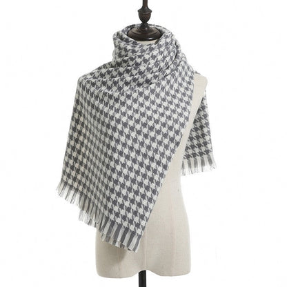 Winter Thick Houndstooth Tassel Shawl Scarf