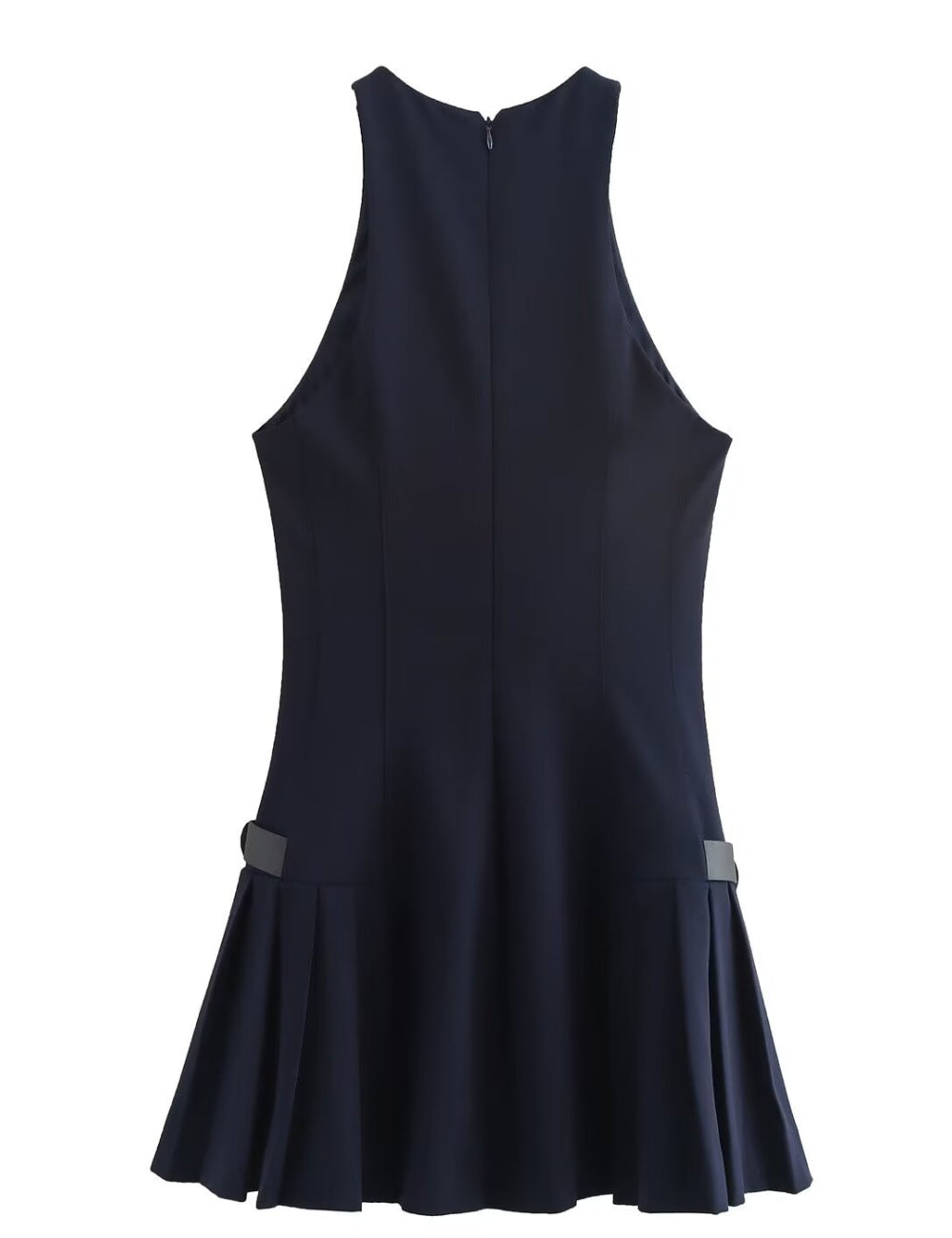 Trendy Round Neck Pleated Mini Dress