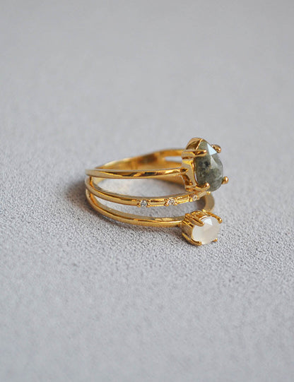 Multi-Layer Hollow Stone Gold Plated Open Rings