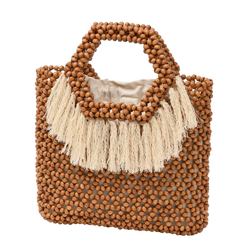 Casual Fringe Handmade Wooden Bead Bag