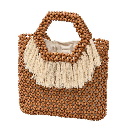 Casual Fringe Handmade Wooden Bead Bag