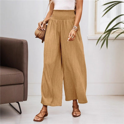 Elastic High Waist Pleated Wide Leg Pants