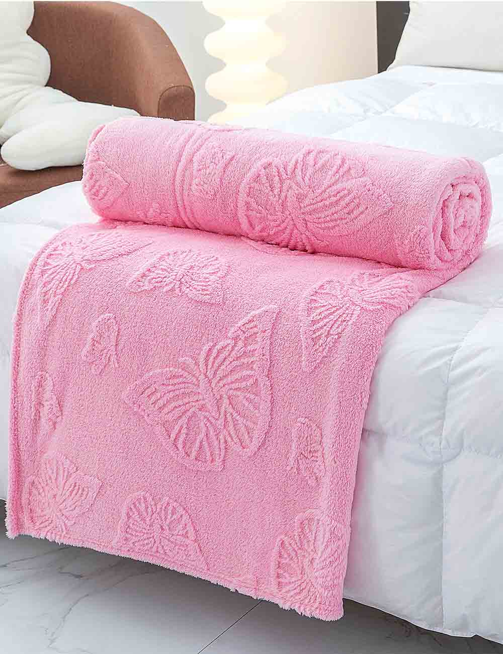 Solid Color Butterfly Jacquard Coral Fleece Blanket