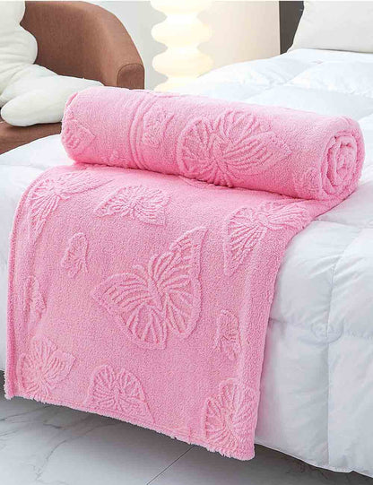 Solid Color Butterfly Jacquard Coral Fleece Blanket