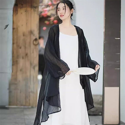 Solid Color Chiffon Long Sleeve Cardigan