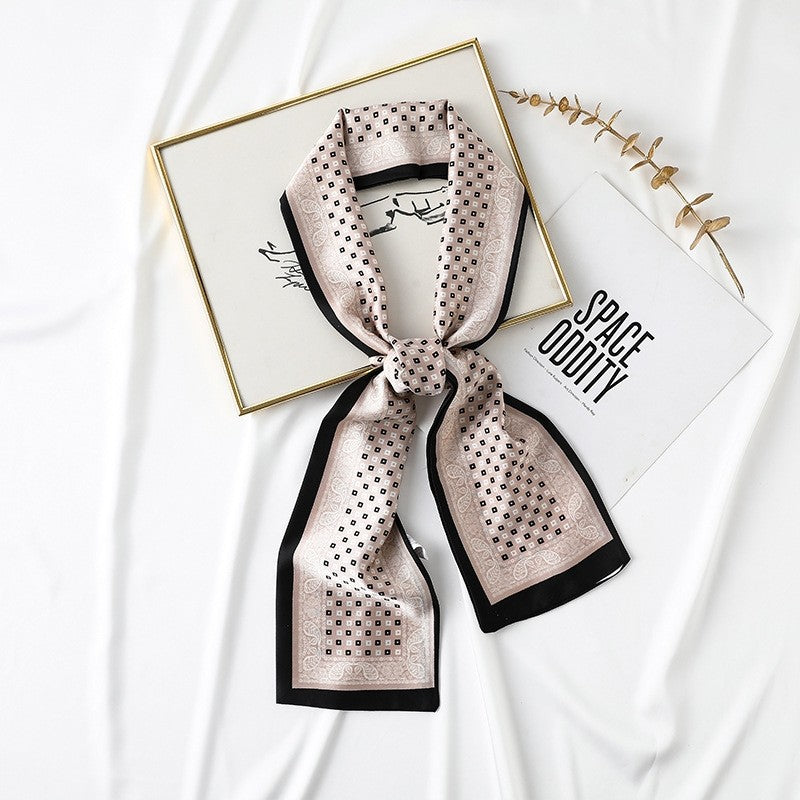 Printed Imitation Silk Long Tied Scarf