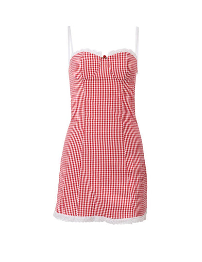 Sexy Spaghetti Strap Plaid Backless Mini Dress