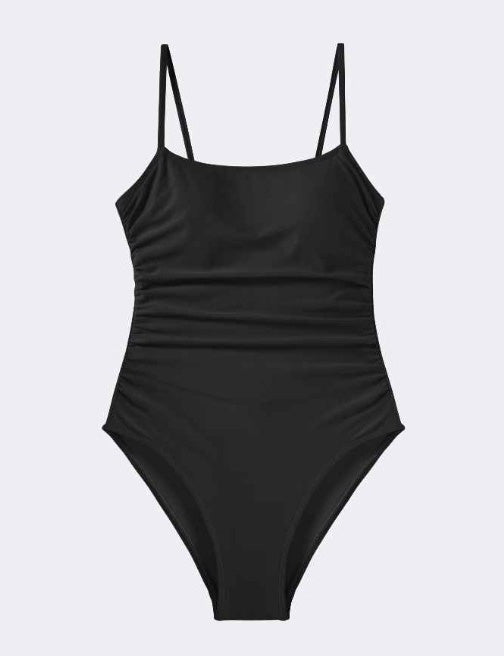Black Sexy Pleated Spaghetti Swimwear