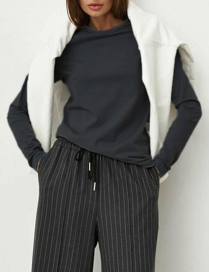 Casual Solid Color Round Neck Long Sleeve Top