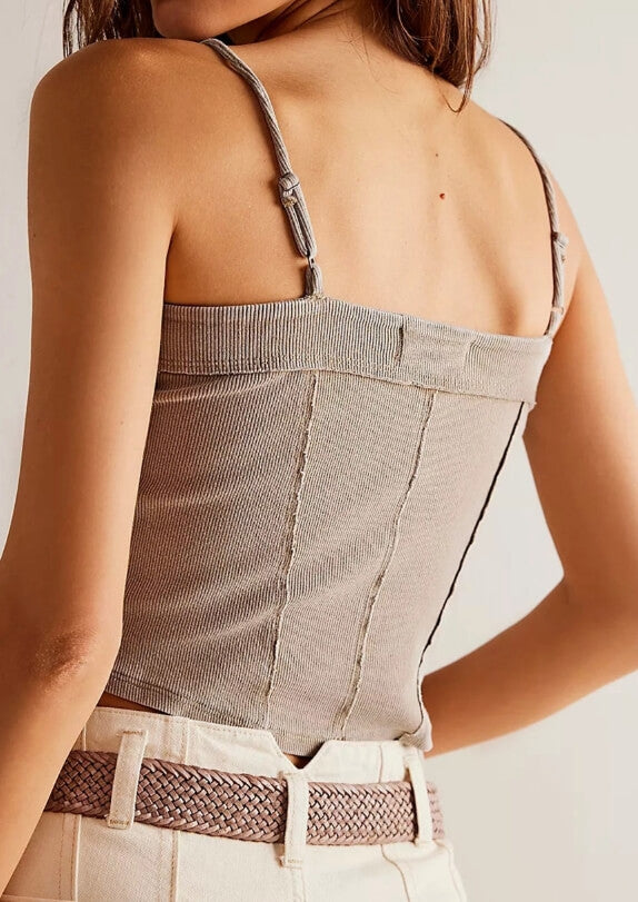 Washed Ribbed Slim Spaghetti Camis