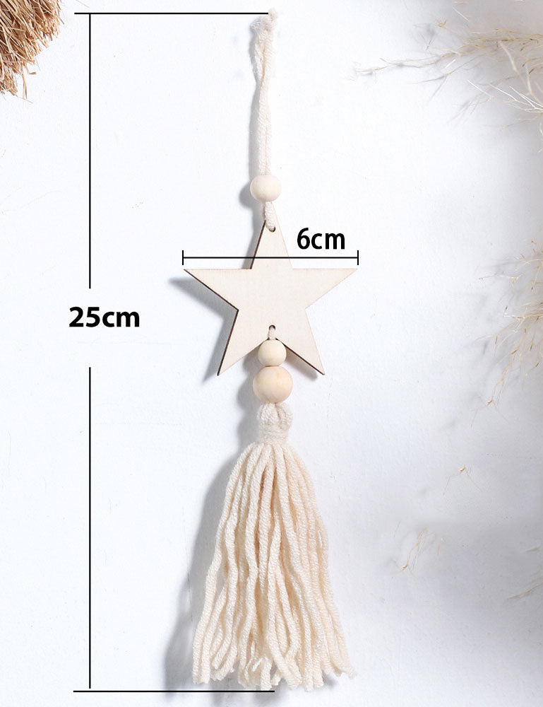 Moon Star Wood Bead Tassel Wall Hanging